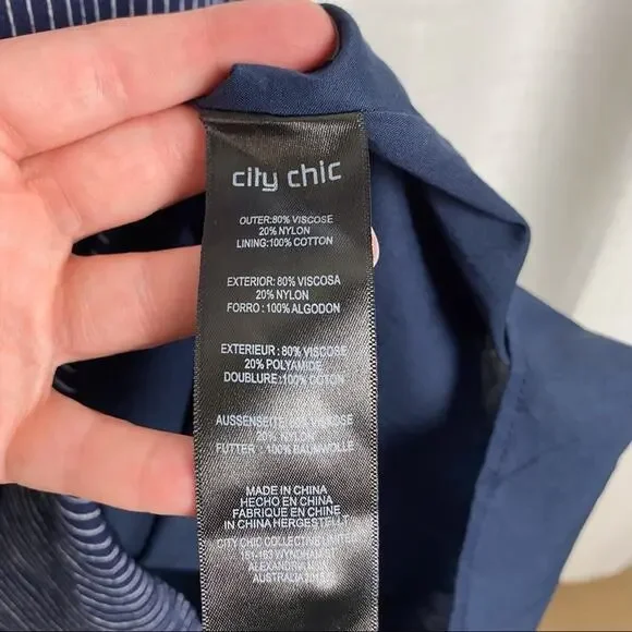 City Chic Blue&White Stripe Off The Shoulder Smocked Midi Dress Sz.L(20) - Picture 11 of 13